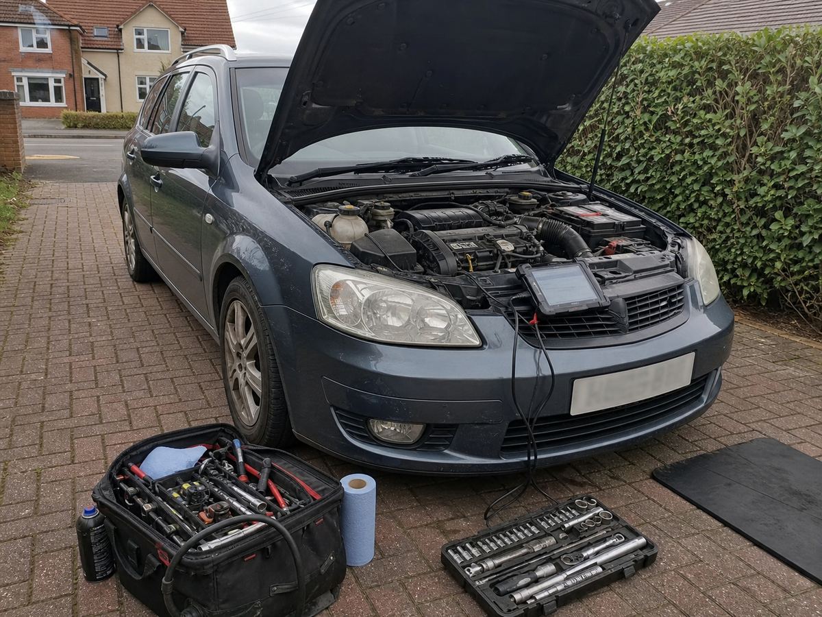 Car with bonnet open during a Tiger Motors mobile mechanic call-out